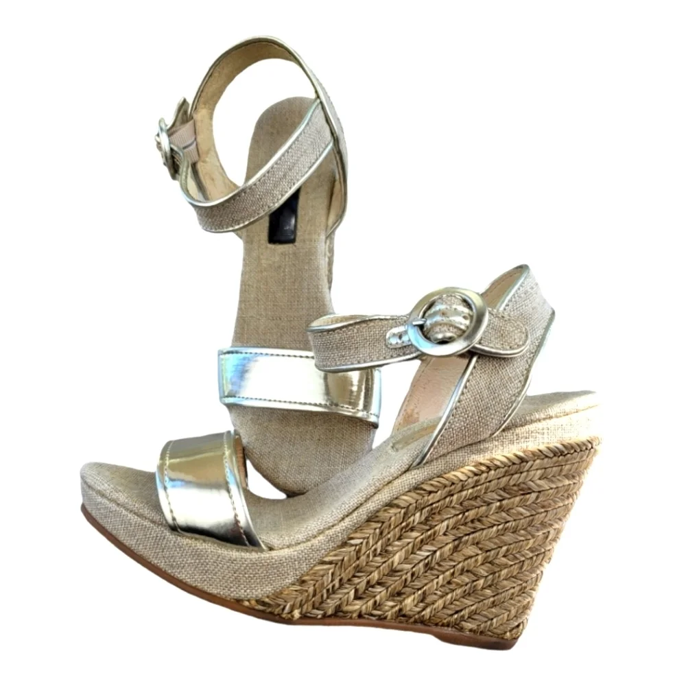 MAYPOL Pewter Espadrille Wedge Ankle‎ Strap Sandals
